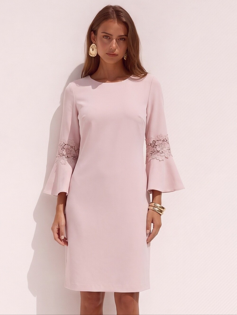 Tommy Hilfiger Lace Bell Sleeve Sheath Dress Blush Pink 4 Formal Bridal Office